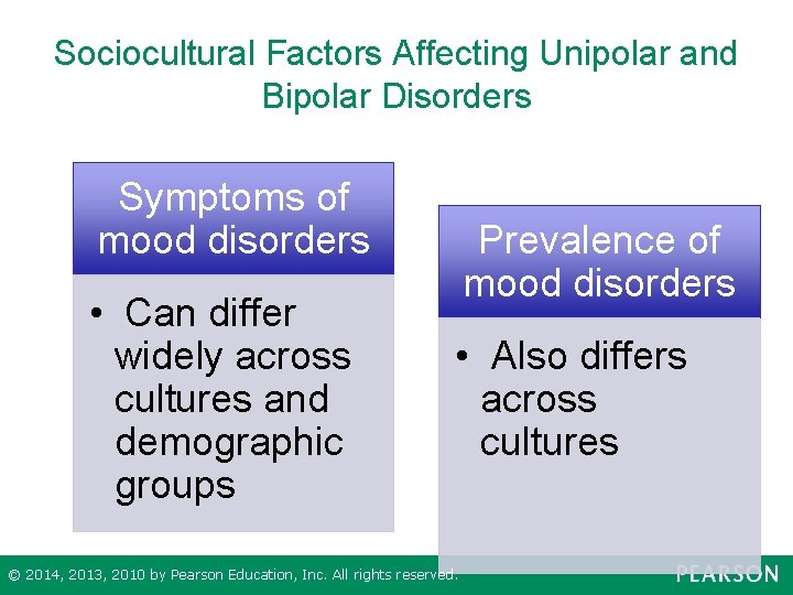 Sociocultural Factors Affecting Unipolar and Bipolar Disorders Symptoms of mood disorders • Can differ