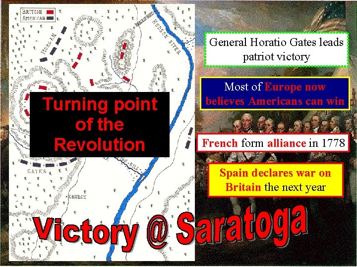 General Horatio Gates leads patriot victory Turning point of the Revolution Most of Europe
