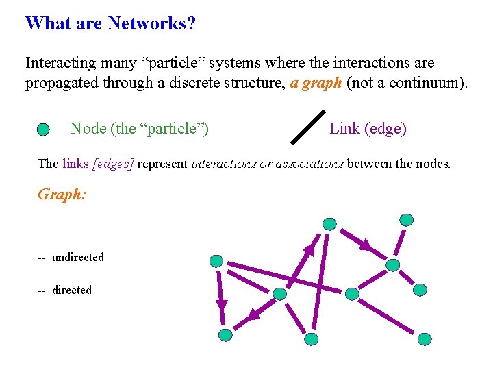 What are Networks? Interacting many “particle” systems where the interactions are propagated through a