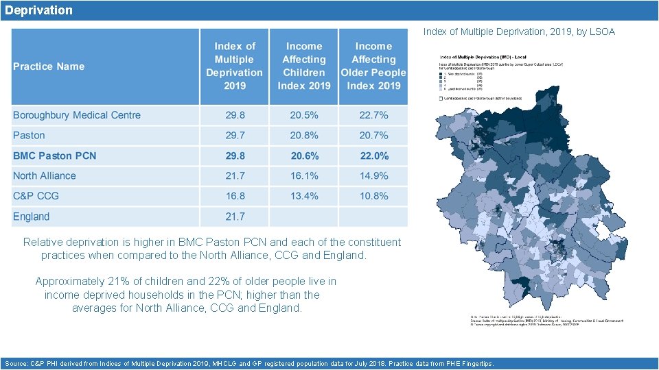 Deprivation Index of Multiple Deprivation, 2019, by LSOA Relative deprivation is higher in BMC