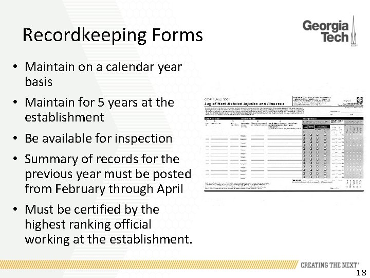 Recordkeeping Forms • Maintain on a calendar year basis • Maintain for 5 years