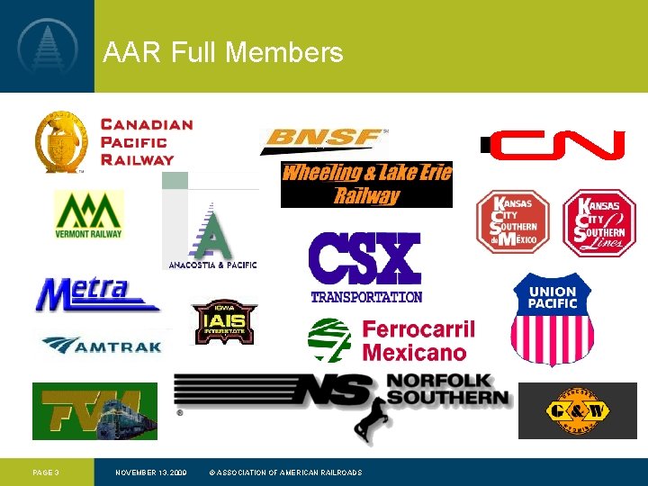 AAR Full Members PAGE 3 NOVEMBER 13, 2009 © ASSOCIATION OF AMERICAN RAILROADS 