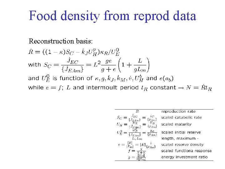 Food density from reprod data Reconstruction basis: 
