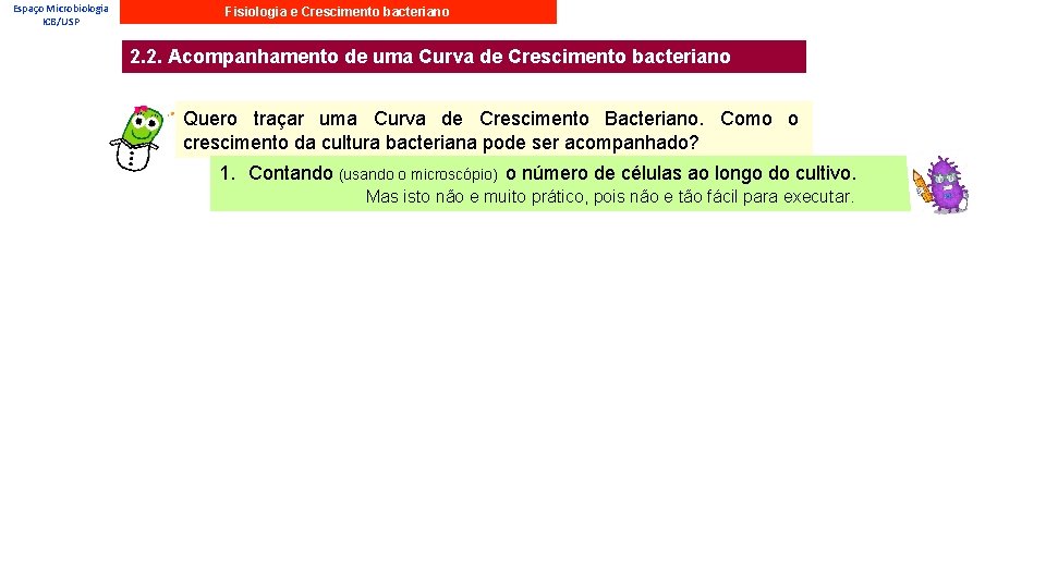 Espaço Microbiologia ICB/USP Fisiologia e Crescimento bacteriano 2. 2. Acompanhamento de uma Curva de