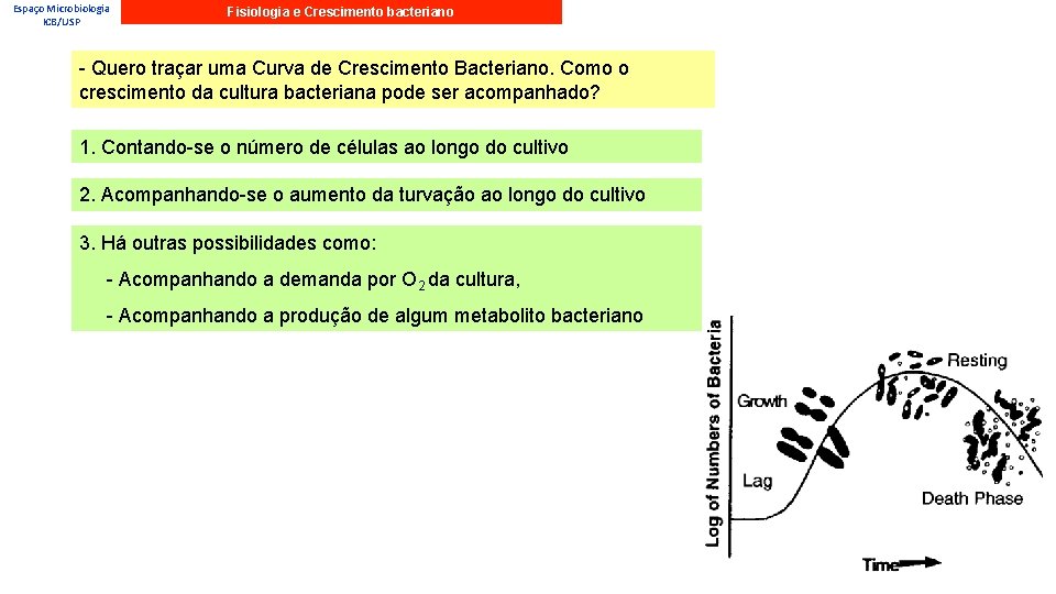 Espaço Microbiologia ICB/USP Fisiologia e Crescimento bacteriano - Quero traçar uma Curva de Crescimento