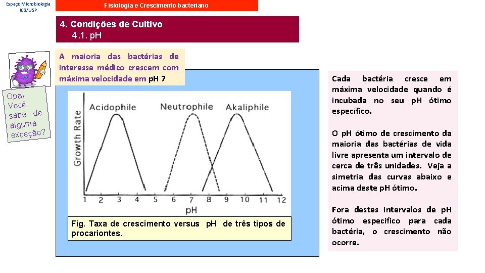 Espaço Microbiologia ICB/USP Fisiologia e Crescimento bacteriano 4. Condições de Cultivo 4. 1. p.