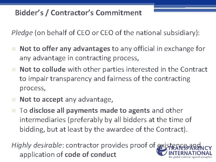 Bidder’s / Contractor’s Commitment Pledge (on behalf of CEO or CEO of the national