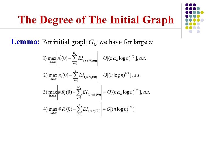 The Degree of The Initial Graph Lemma: For initial graph G 0, we have