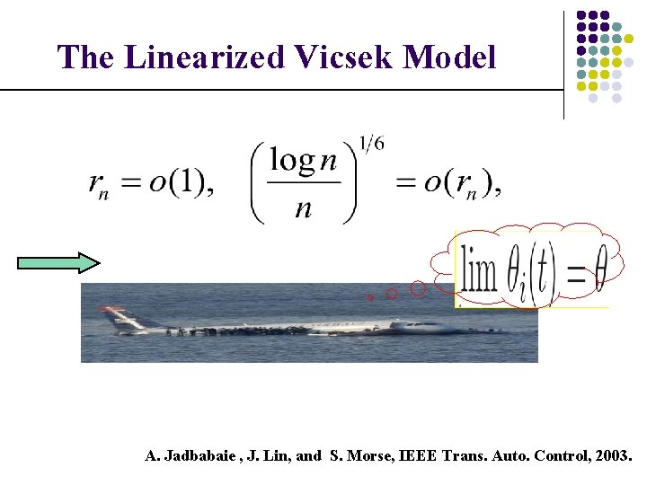 The Linearized Vicsek Model A. Jadbabaie , J. Lin, and S. Morse, IEEE Trans.