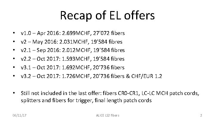 Recap of EL offers • • • v 1. 0 – Apr 2016: 2.