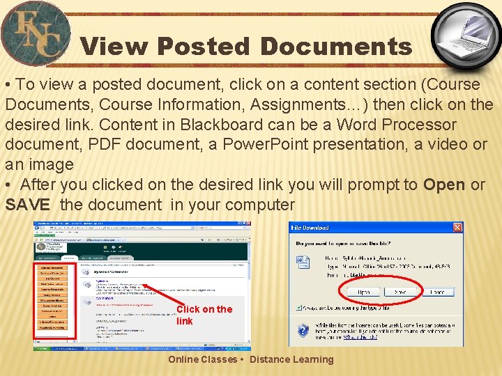 View Posted Documents • To view a posted document, click on a content section