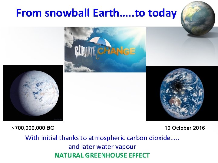 From snowball Earth…. . to today ~700, 000 BC 10 October 2016 With initial