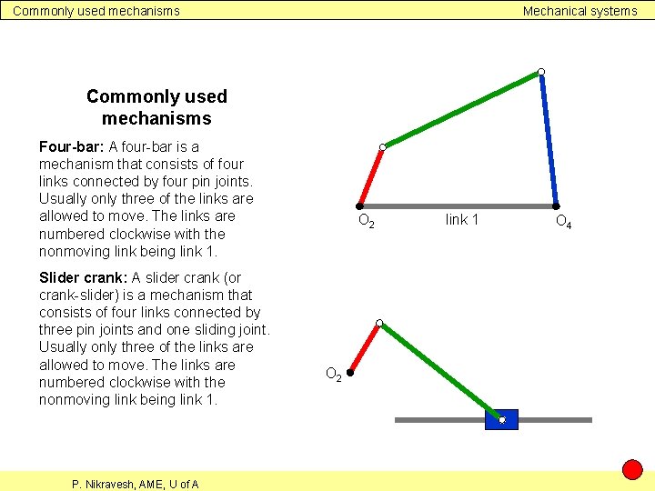Commonly used mechanisms Mechanical systems Commonly used mechanisms Four-bar: A four-bar is a mechanism