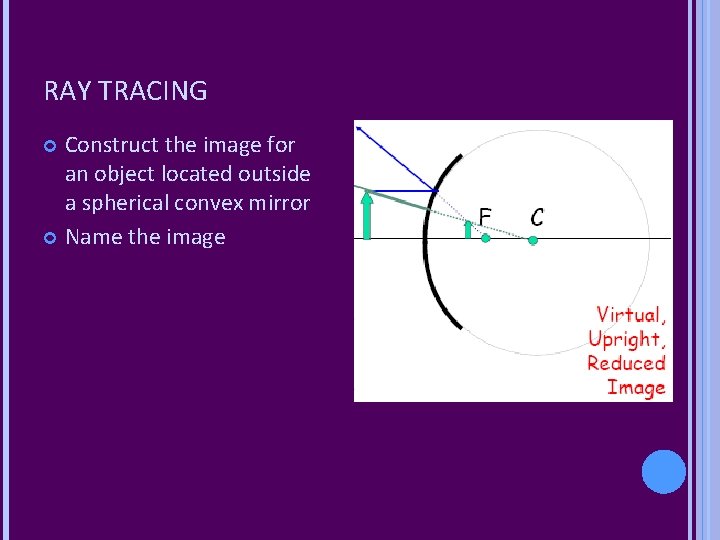 RAY TRACING Construct the image for an object located outside a spherical convex mirror