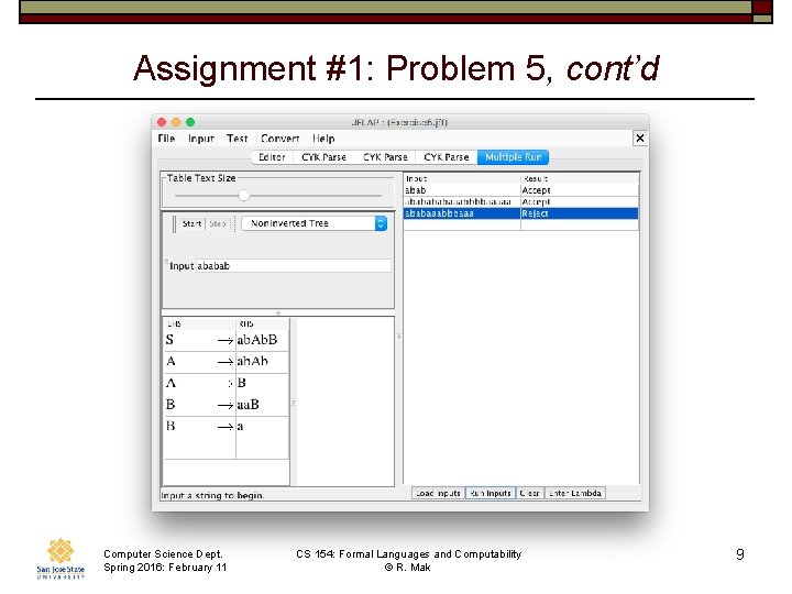 Assignment #1: Problem 5, cont’d Computer Science Dept. Spring 2016: February 11 CS 154: