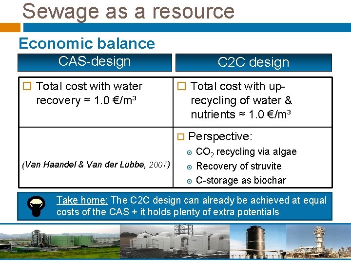 Sewage as a resource Economic balance CAS-design ¨ Total cost with water recovery ≈