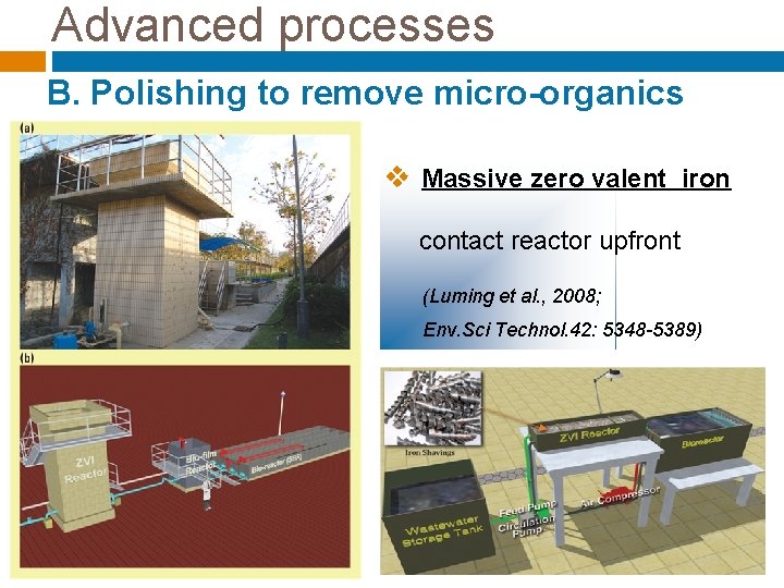 Advanced processes B. Polishing to remove micro-organics v Massive zero valent iron contact reactor