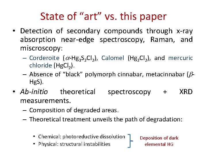 State of “art” vs. this paper • Detection of secondary compounds through x-ray absorption