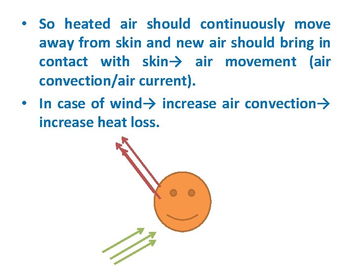  • So heated air should continuously move away from skin and new air
