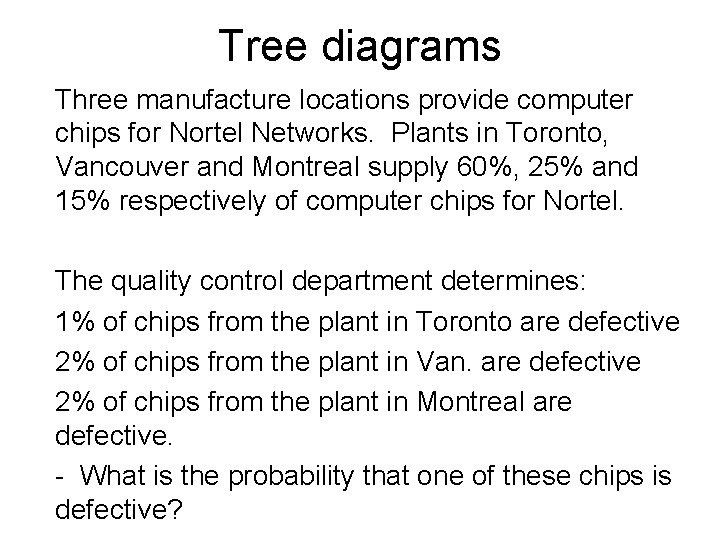 Tree diagrams Three manufacture locations provide computer chips for Nortel Networks. Plants in Toronto,