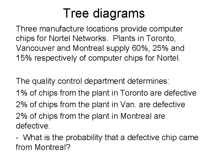 Tree diagrams Three manufacture locations provide computer chips for Nortel Networks. Plants in Toronto,