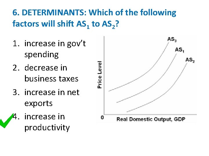 6. DETERMINANTS: Which of the following factors will shift AS 1 to AS 2?