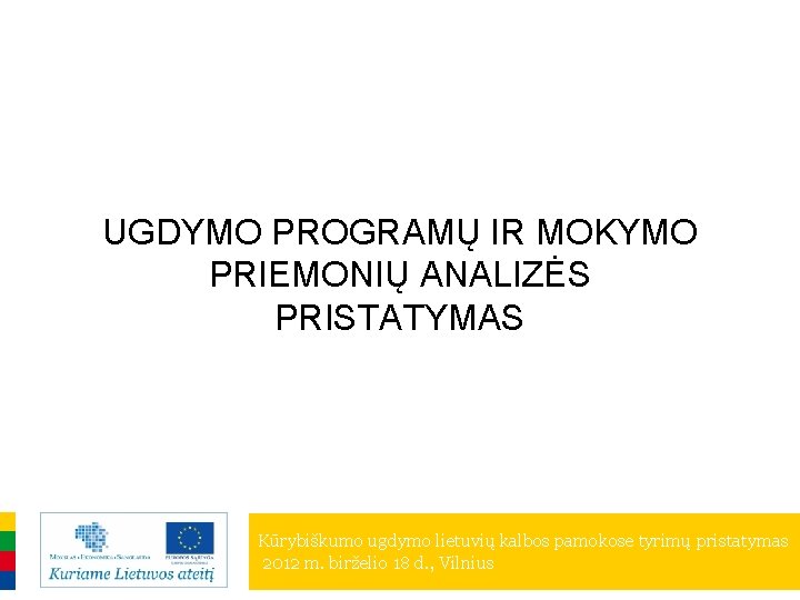 UGDYMO PROGRAMŲ IR MOKYMO PRIEMONIŲ ANALIZĖS PRISTATYMAS Kūrybiškumo ugdymo lietuvių kalbos pamokose tyrimų pristatymas