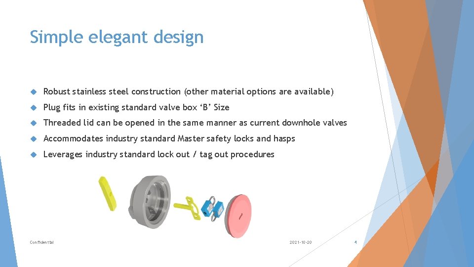 Simple elegant design Robust stainless steel construction (other material options are available) Plug fits
