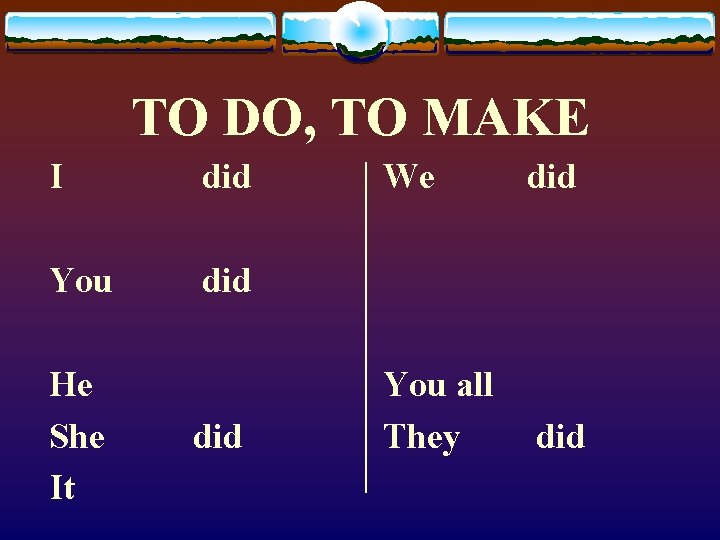 TO DO, TO MAKE I did You did He She It did We did