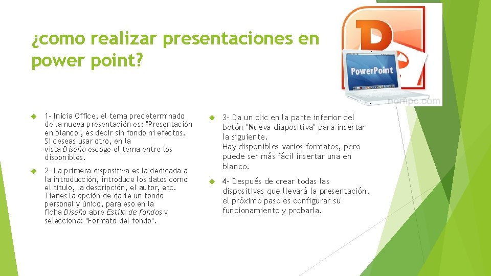 ¿como realizar presentaciones en power point? 1 - Inicia Office, el tema predeterminado de