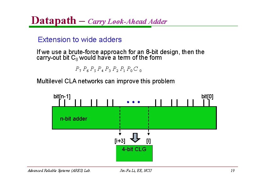 Datapath – Carry Look-Ahead Adder Extension to wide adders If we use a brute-force Datapath – Carry Look-Ahead Adder Extension to wide adders If we use a brute-force