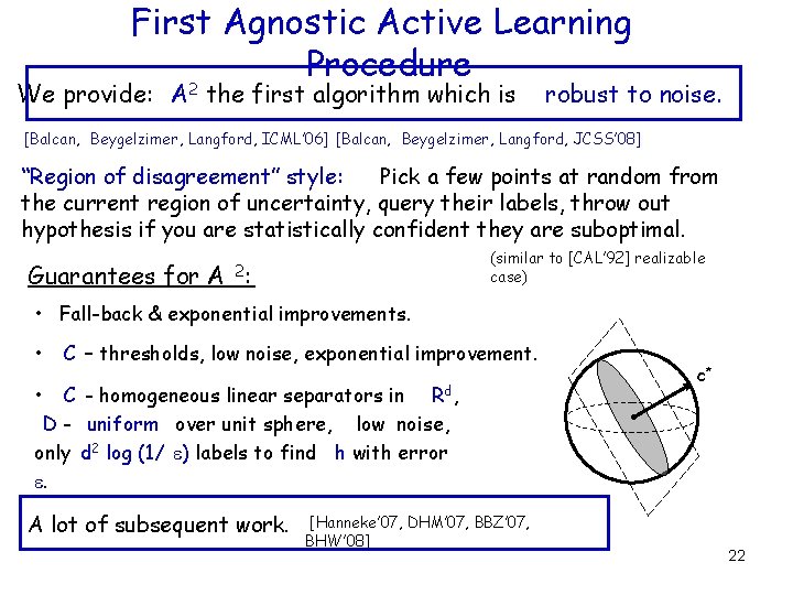 First Agnostic Active Learning Procedure We provide: A 2 the first algorithm which is