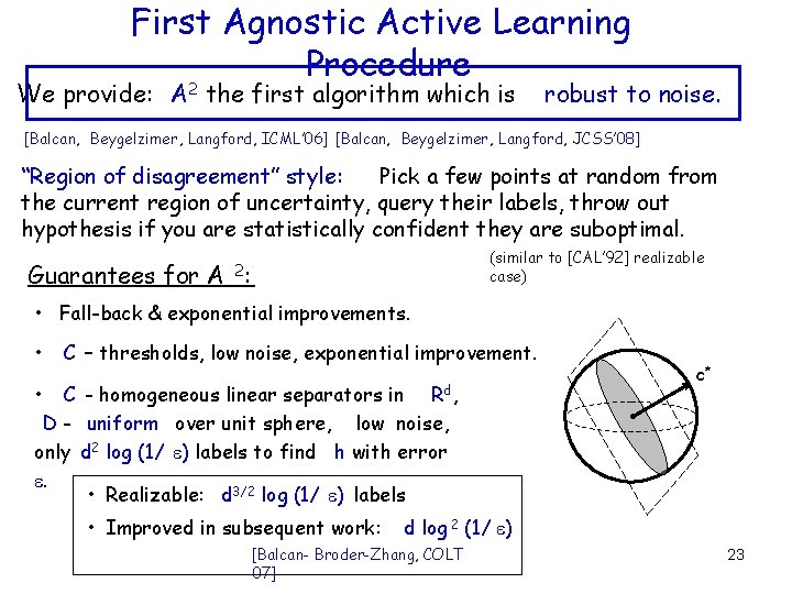 First Agnostic Active Learning Procedure We provide: A 2 the first algorithm which is