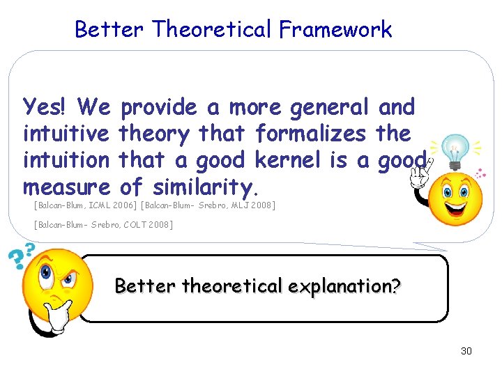 Better Theoretical Framework In practice : kernels are constructed by viewing them as measures