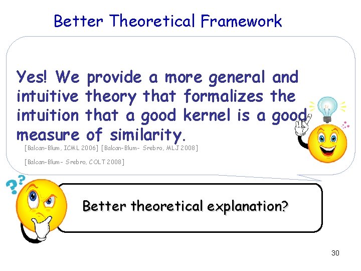 Better Theoretical Framework In practice : kernels are constructed by viewing them as measures Better Theoretical Framework In practice : kernels are constructed by viewing them as measures