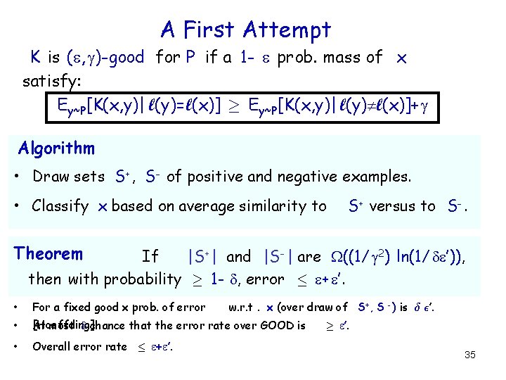 A First Attempt K is ( , )-good for P if a 1 -