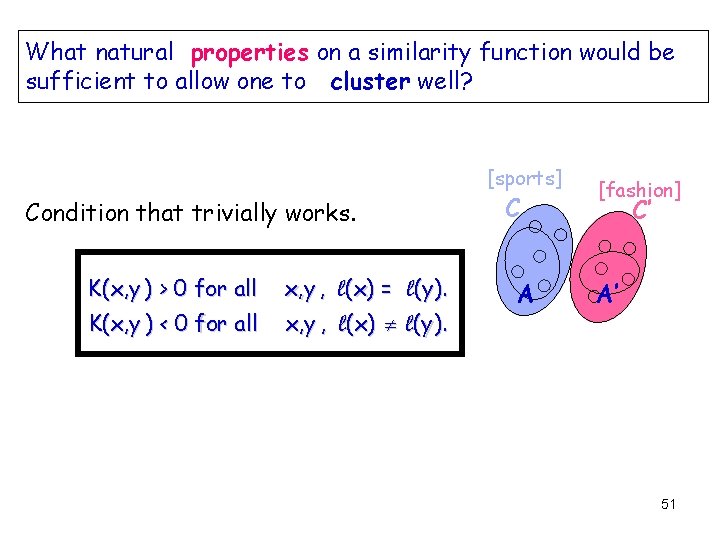What natural properties on a similarity function would be sufficient to allow one to What natural properties on a similarity function would be sufficient to allow one to