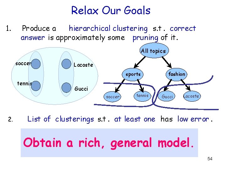 Relax Our Goals 1. Produce a hierarchical clustering s. t. correct answer is approximately Relax Our Goals 1. Produce a hierarchical clustering s. t. correct answer is approximately