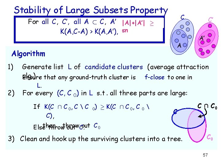 Stability of Large Subsets Property C For all C, C’, all A ½ C,