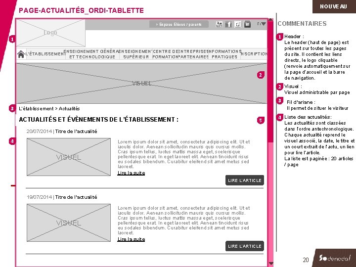 NOUVEAU PAGE-ACTUALITÉS_ORDI-TABLETTE Fr > Espace Elèves / parents 1 Logo COMMENTAIRES 1 Header :