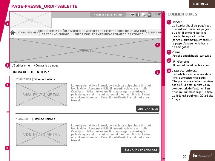 NOUVEAU PAGE-PRESSE_ORDI-TABLETTE Fr > Espace Elèves / parents 1 Logo COMMENTAIRES 1 Header :