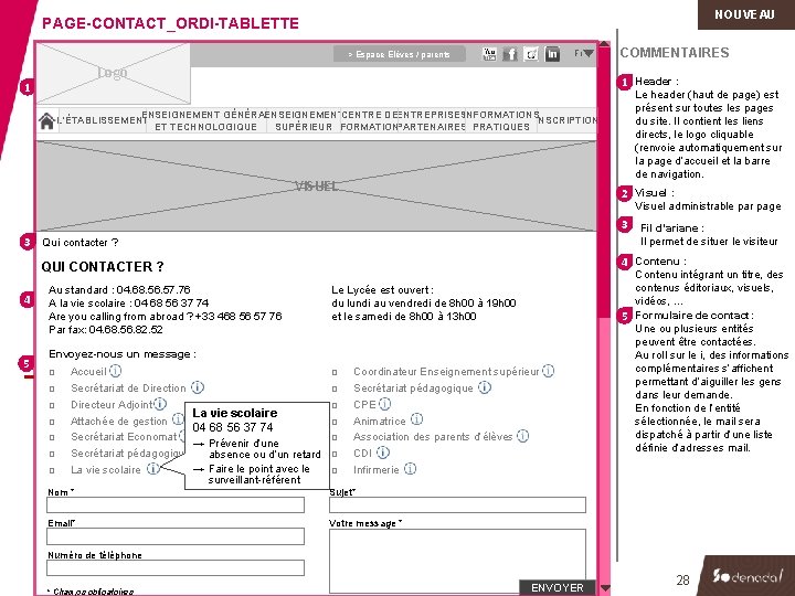 NOUVEAU PAGE-CONTACT_ORDI-TABLETTE Fr > Espace Elèves / parents Logo 1 COMMENTAIRES 1 Header :