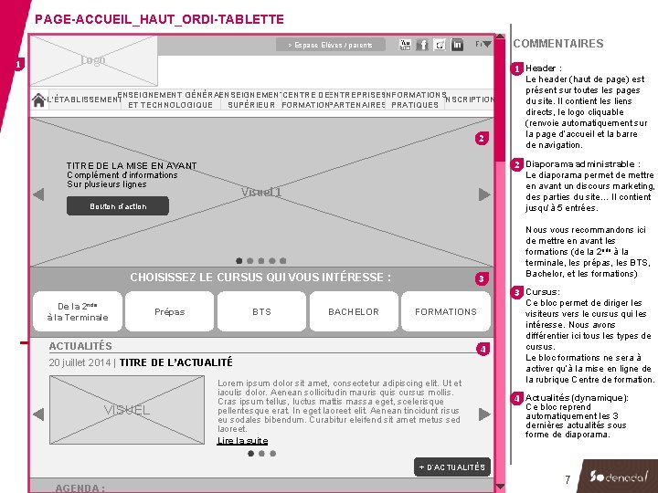 PAGE-ACCUEIL_HAUT_ORDI-TABLETTE Fr > Espace Elèves / parents 1 Logo COMMENTAIRES 1 Header : ENSEIGNEMENT