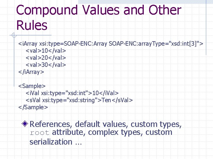 Compound Values and Other Rules <i. Array xsi: type=SOAP-ENC: Array SOAP-ENC: array. Type="xsd: int[3]">