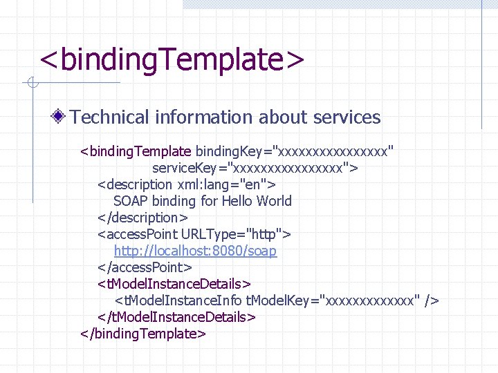 <binding. Template> Technical information about services <binding. Template binding. Key="xxxxxxxx" service. Key="xxxxxxxx"> <description xml: