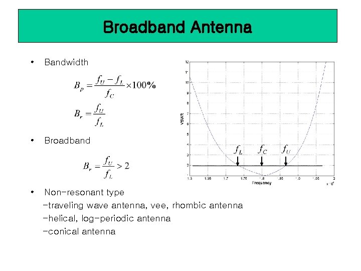 Broadband Antenna • Bandwidth • Broadband • Non-resonant type -traveling wave antenna, vee, rhombic