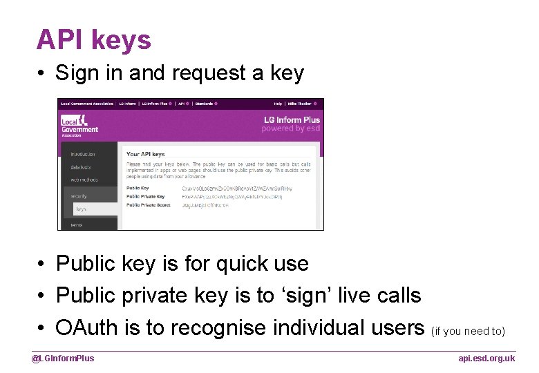 API keys • Sign in and request a key • Public key is for API keys • Sign in and request a key • Public key is for