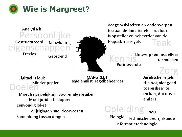 Wie is Margreet? Analytisch Persoonlijke Gestructureerd Nauwkeurig eigenschappen Precies Geordend Digitaal is leuk Minder