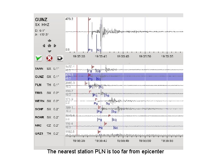 The nearest station PLN is too far from epicenter 
