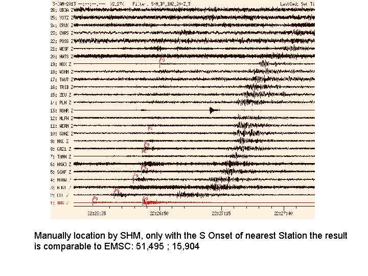 Manually location by SHM, only with the S Onset of nearest Station the result